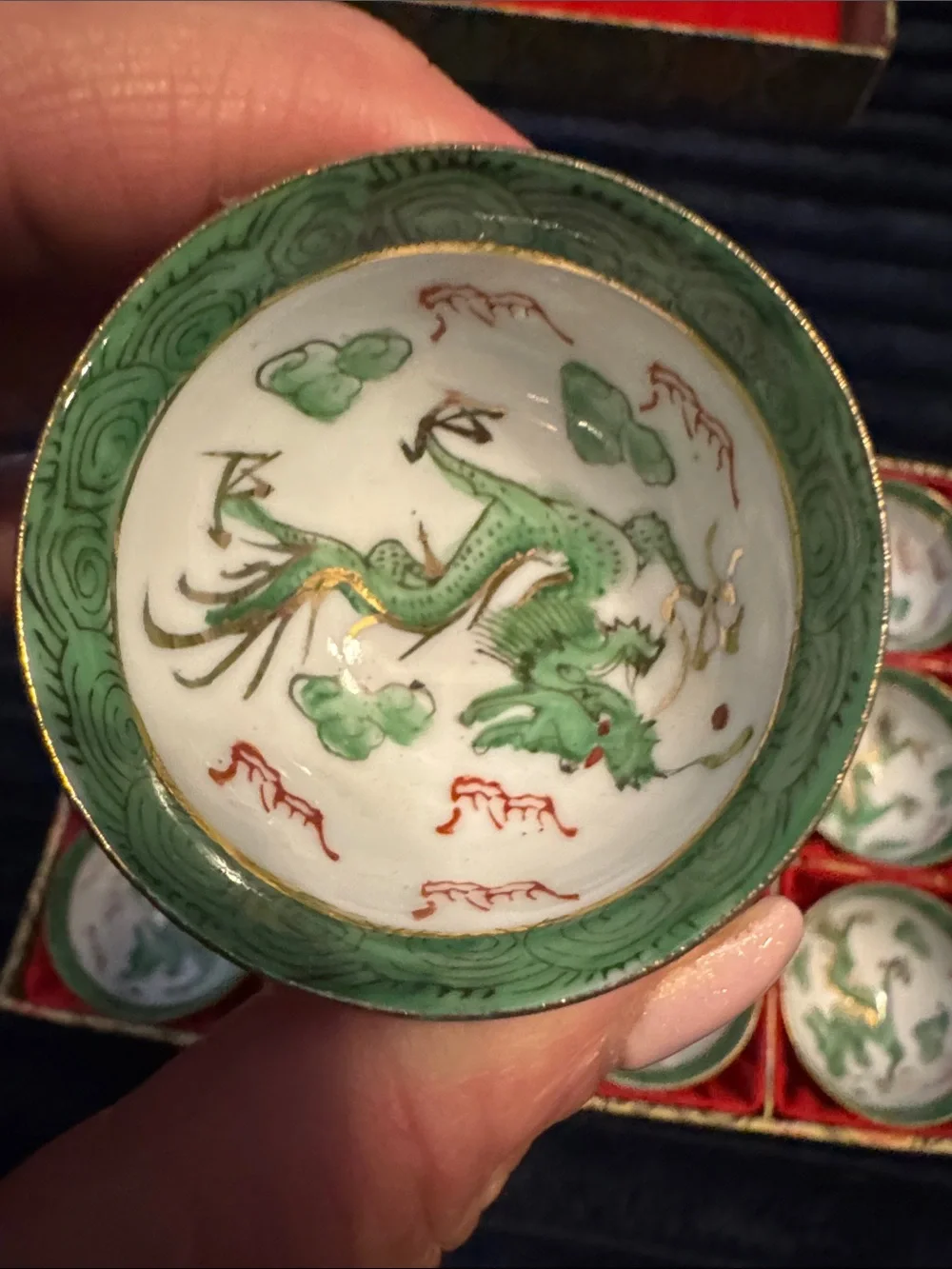 Green Dragon Porcelain Tea Bowl Set by